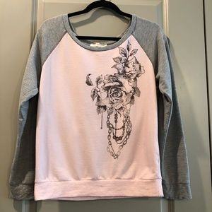 Pink Roses Baseball Style Long Sleeve Top